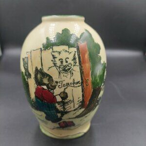 RARE Vintage Austrian Teddy Bears Hand Painted Vase Signed